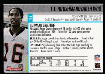 2001 Bowman #165 T.J. Houshmandzadeh Back