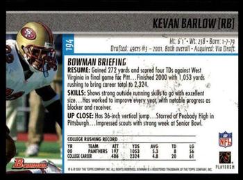 2001 Bowman #194 Kevan Barlow Back