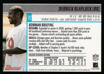 2001 Bowman #213 Derrick Blaylock Back