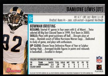 2001 Bowman #217 Damione Lewis Back