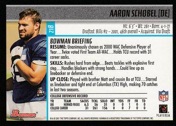 2001 Bowman #218 Aaron Schobel Back