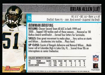 2001 Bowman #231 Brian Allen Back
