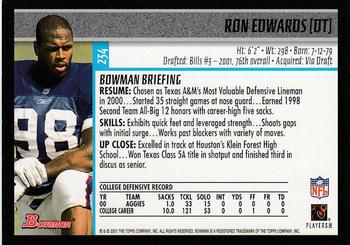 2001 Bowman #234 Ron Edwards Back