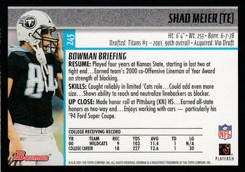 2001 Bowman #245 Shad Meier Back