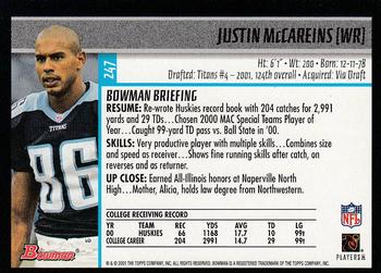 2001 Bowman #247 Justin McCareins Back