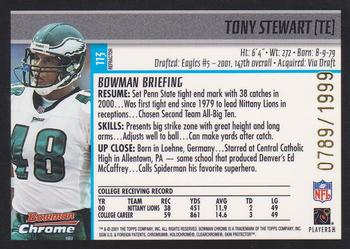 2001 Bowman Chrome #113 Tony Stewart Back