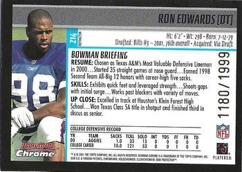 2001 Bowman Chrome #214 Ron Edwards Back