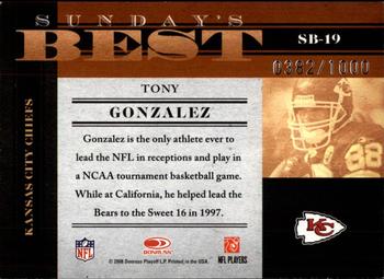 2008 Donruss Classics - Sunday's Best #SB-19 Tony Gonzalez Back