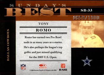 2008 Donruss Classics - Sunday's Best #SB-33 Tony Romo Back