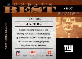 2008 Donruss Classics - Sunday's Best #SB-37 Brandon Jacobs Back