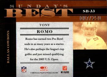 2008 Donruss Classics - Sunday's Best Silver Holofoil #SB-33 Tony Romo Back