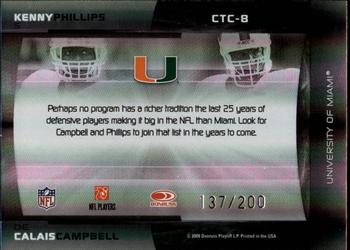 2008 Donruss Elite - College Ties Combos Black #CTC-8 Kenny Phillips / Calais Campbell Back