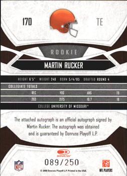 2008 Donruss Gridiron Gear - Autographs Gold Holofoil #170 Martin Rucker Back