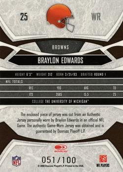 2008 Donruss Gridiron Gear - Jerseys O's #25 Braylon Edwards Back