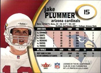 2001 Fleer E-X #15 Jake Plummer Back
