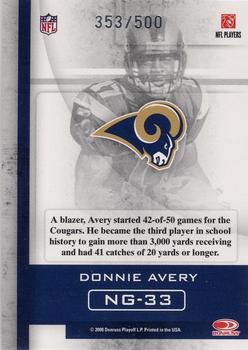 2008 Donruss Gridiron Gear - Next Generation Gold #NG-33 Donnie Avery Back