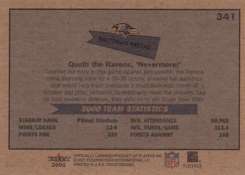 2001 Fleer Tradition Glossy #341 Baltimore Ravens Back
