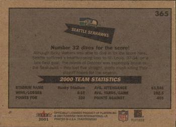 2001 Fleer Tradition Glossy #365 Seattle Seahawks Back