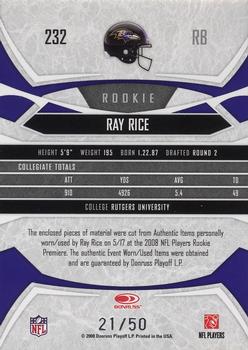 2008 Donruss Gridiron Gear - Rookie Gridiron Gems Jerseys #232 Ray Rice Back