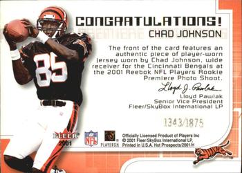 2001 Fleer Hot Prospects - Rookie Premiere Postmarks #NNO Chad Johnson Back