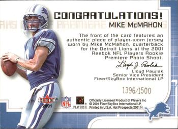 2001 Fleer Hot Prospects - Rookie Premiere Postmarks #NNO Mike McMahon Back