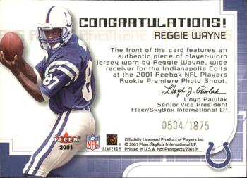 2001 Fleer Hot Prospects - Rookie Premiere Postmarks #NNO Reggie Wayne Back