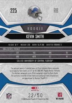 2008 Donruss Gridiron Gear - Rookie Gridiron Gems Jerseys Trios Autographs Prime #225 Kevin Smith Back