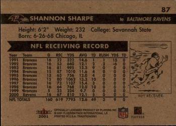 2001 Fleer Tradition #87 Shannon Sharpe Back