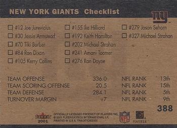 2001 Fleer Tradition #388 New York Giants Team Leaders Back