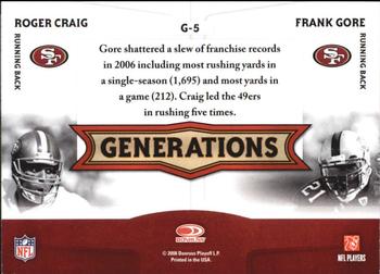 2008 Donruss Threads - Generations #G-5 Roger Craig / Frank Gore  Back