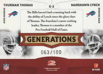 2008 Donruss Threads - Generations Century Proof #2 Thurman Thomas / Marshawn Lynch Back