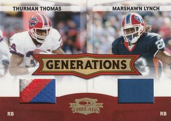 2008 Donruss Threads - Generations Materials Prime #2 Thurman Thomas / Marshawn Lynch Front