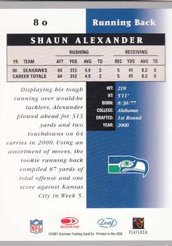 2001 Leaf Certified Materials #80 Shaun Alexander Back