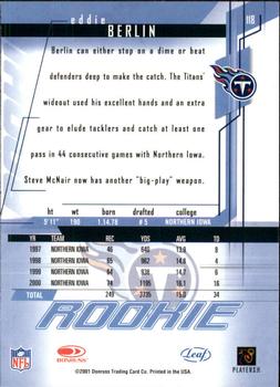2001 Leaf Rookies & Stars #118 Eddie Berlin Back