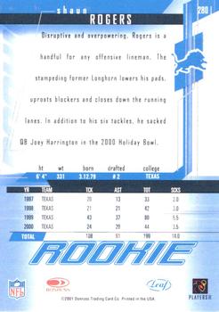 2001 Leaf Rookies & Stars #280 Shaun Rogers Back