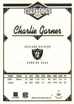 2001 Pacific Canvas Impressions #99 Charlie Garner Back