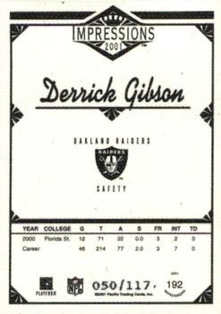 2001 Pacific Canvas Impressions #192 Derrick Gibson Back