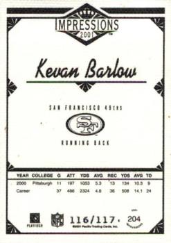2001 Pacific Canvas Impressions #204 Kevan Barlow Back
