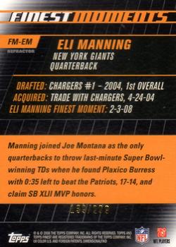 2008 Finest - Moments Blue Refractors #FM-EM Eli Manning Back