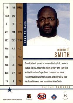 2001 Pacific Dynagon #26 Emmitt Smith Back