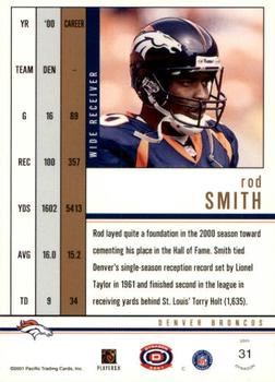 2001 Pacific Dynagon #31 Rod Smith Back