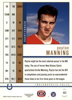 2001 Pacific Dynagon #40 Peyton Manning Back