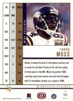 2001 Pacific Dynagon #53 Randy Moss Back