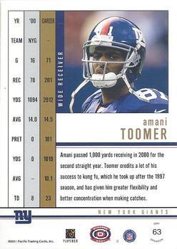 2001 Pacific Dynagon #63 Amani Toomer Back