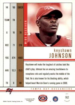 2001 Pacific Dynagon #92 Keyshawn Johnson Back