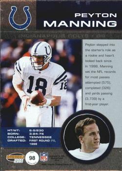 2001 Pacific Invincible #98 Peyton Manning Back