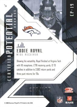 2008 Leaf Certified Materials - Certified Potential Blue #CP-19 Eddie Royal Back