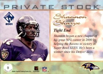 2001 Pacific Private Stock #9 Shannon Sharpe Back