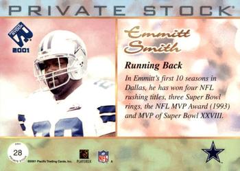 2001 Pacific Private Stock #28 Emmitt Smith Back