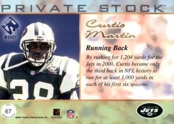 2001 Pacific Private Stock #67 Curtis Martin Back